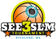 an orange basketball with an eyeball on it on a white background for See3slam tournament