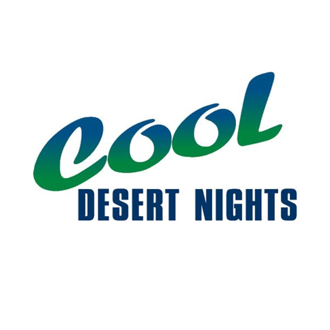 green and blue text Cool Desert Nights