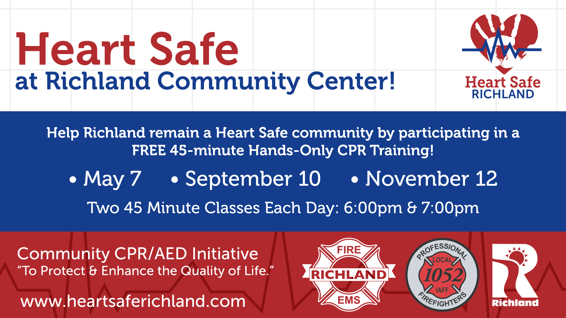 Red, white and blue Heart Safe with logos