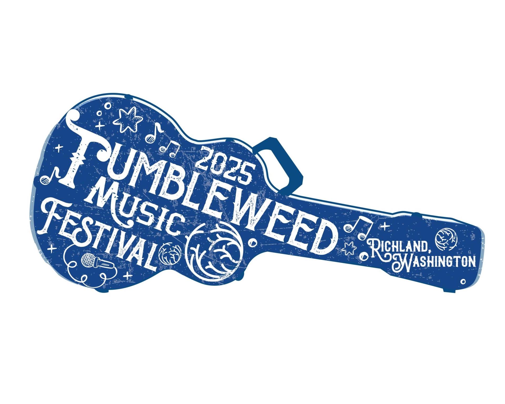 Blue shaped guitar with white text writing on it